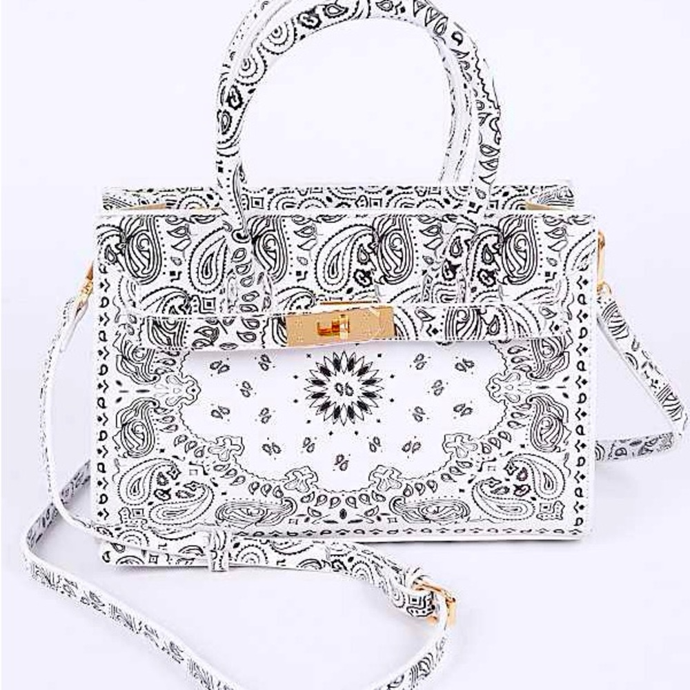 White and Black Paisley Handbag